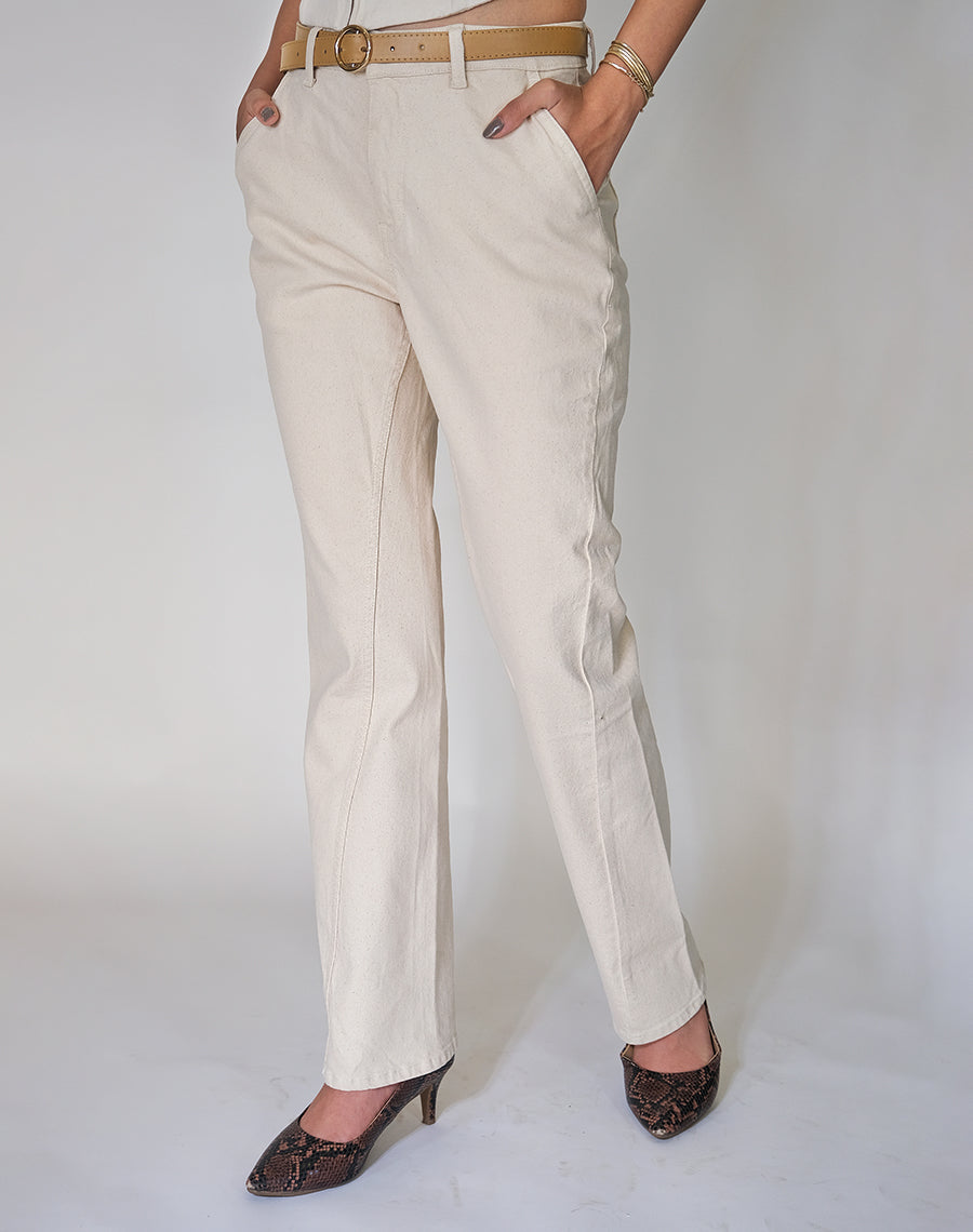 Beige Pants Straight Fit