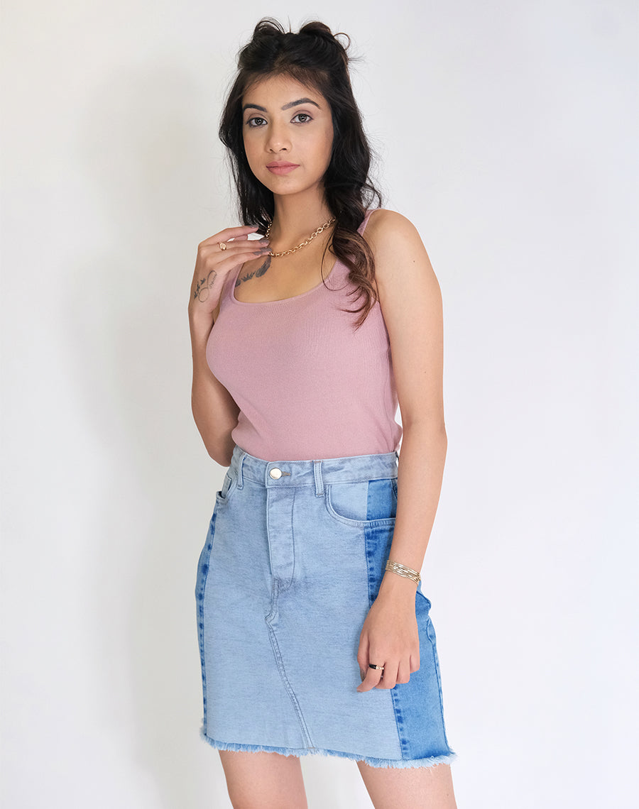 Double-shaded Denim Skirt