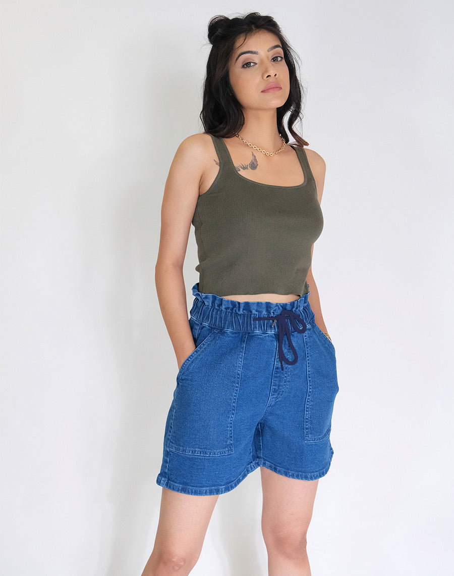 Drawstrings Denim Shorts