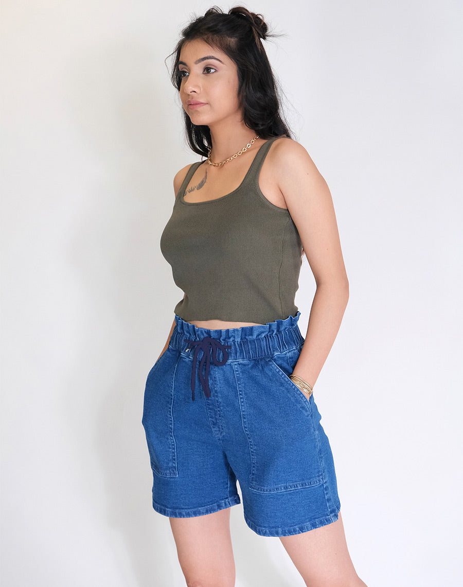 Drawstrings Denim Shorts