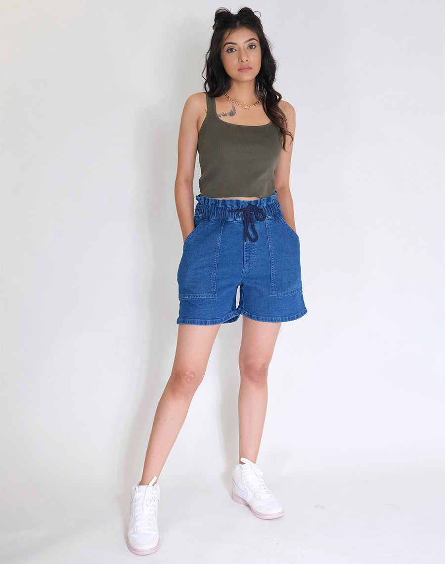 Drawstrings Denim Shorts