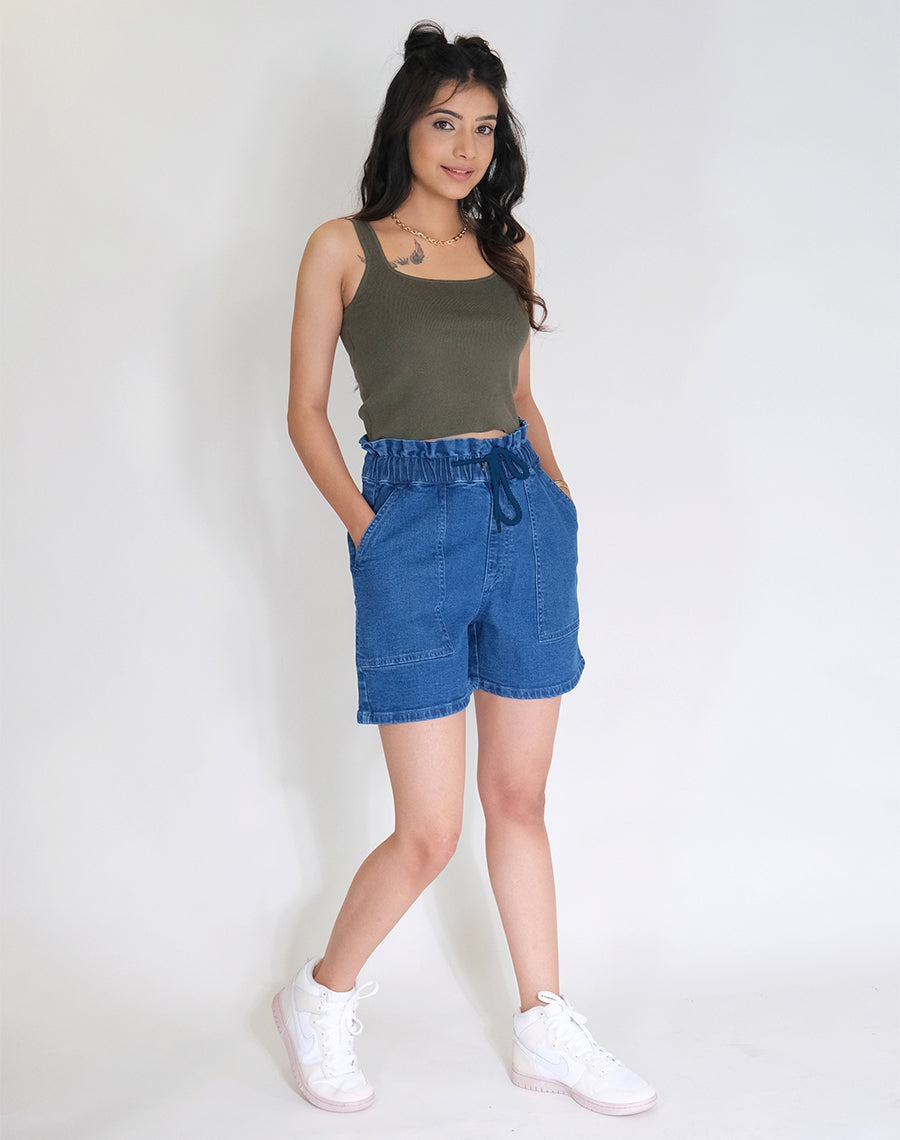 Drawstrings Denim Shorts