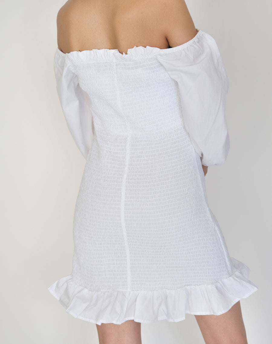 Little White Smocked Off-shoulder Dress