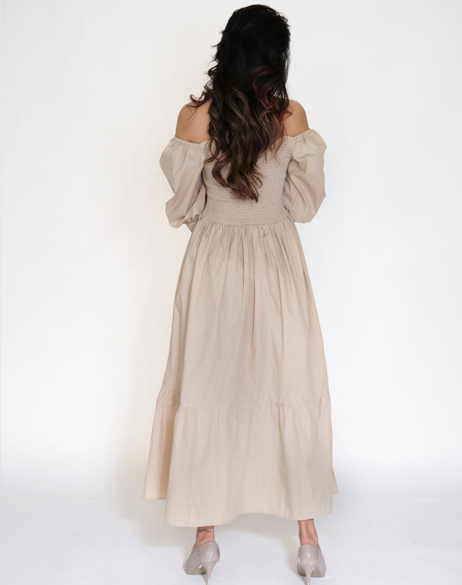 Smocked Off-shoulder Gown