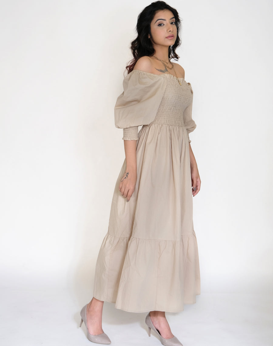 Smocked Off-shoulder Gown