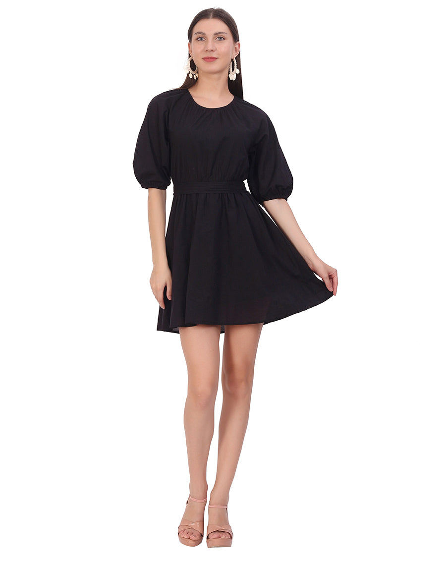 Black Balloon Sleeve Mini Dress