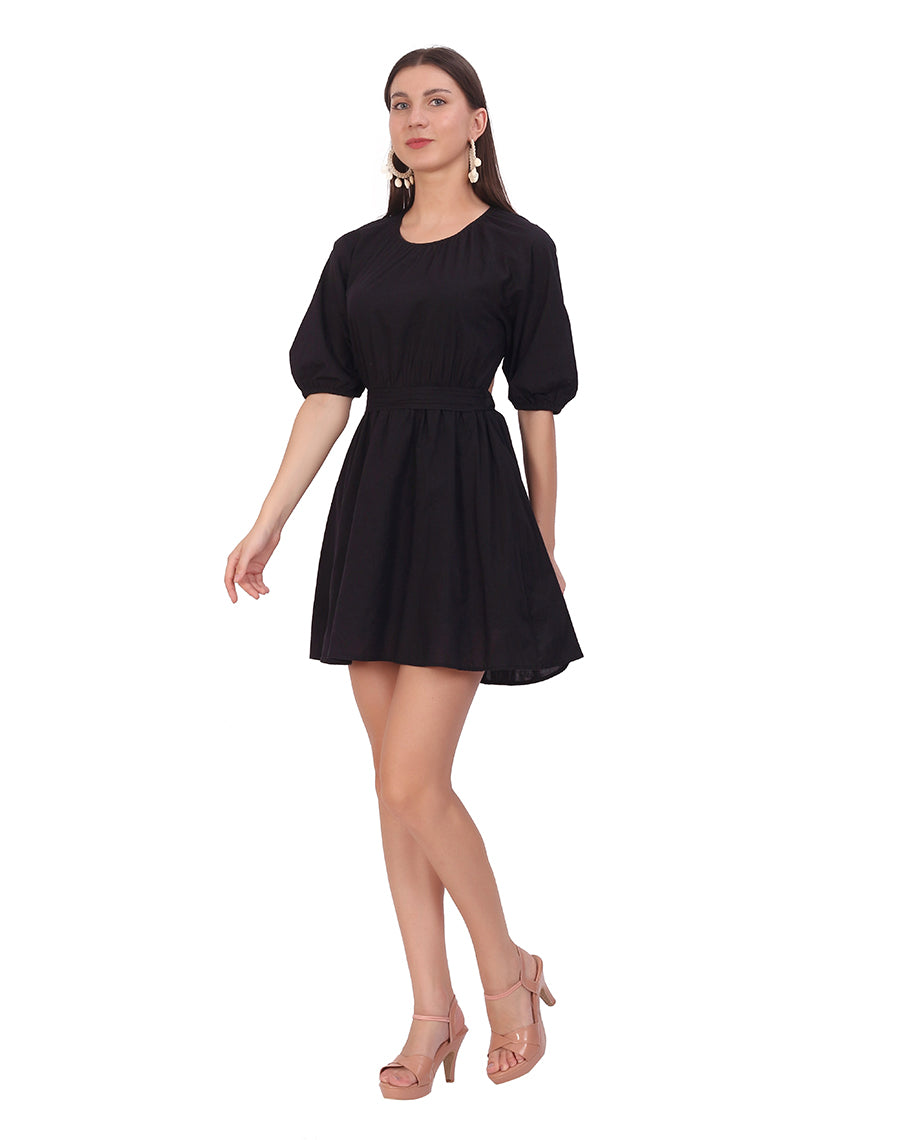 Black Balloon Sleeve Mini Dress