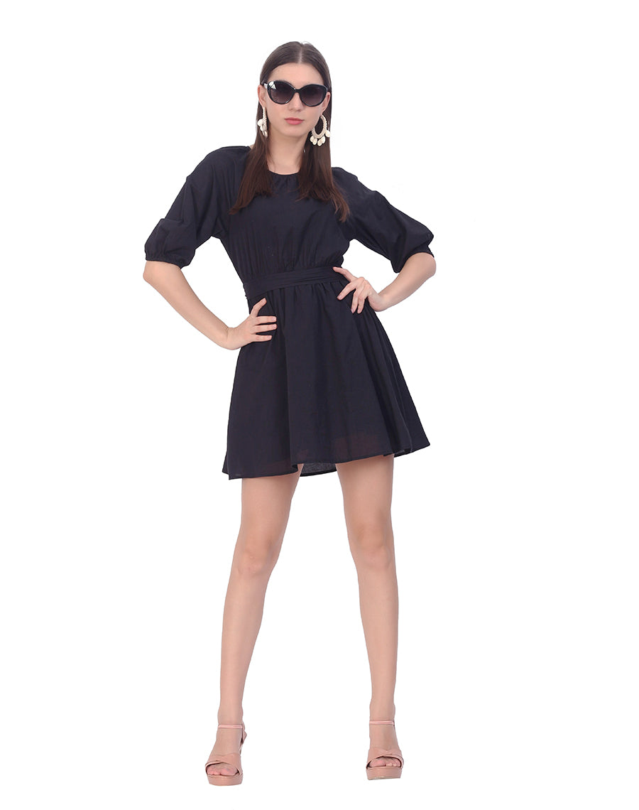 Black Balloon Sleeve Mini Dress