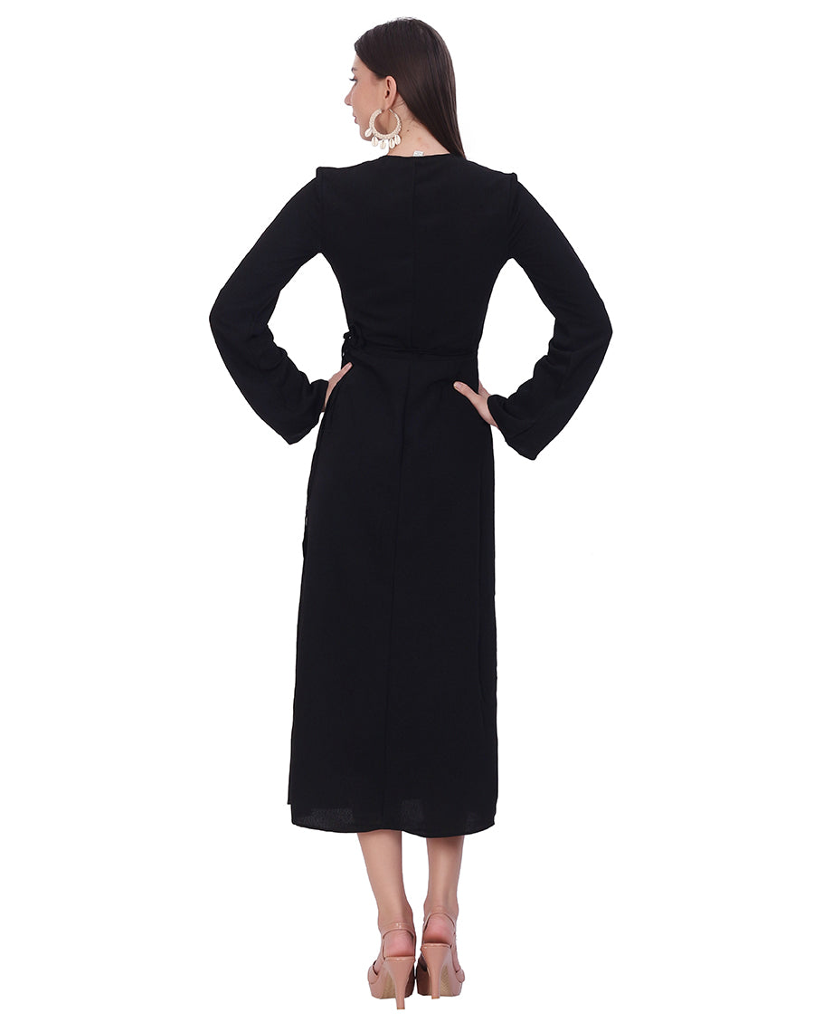 Black Overlap Midi Dress