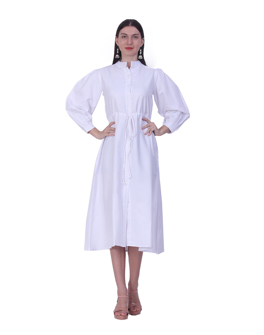 White Balloon Sleeve Shirt Dress