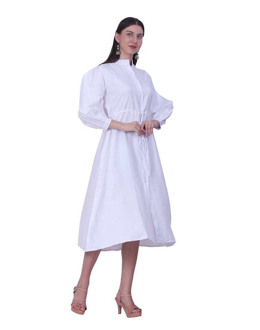 White Balloon Sleeve Shirt Dress