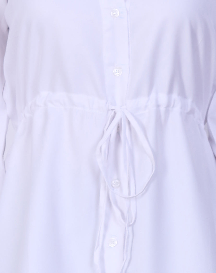 White Balloon Sleeve Shirt Dress