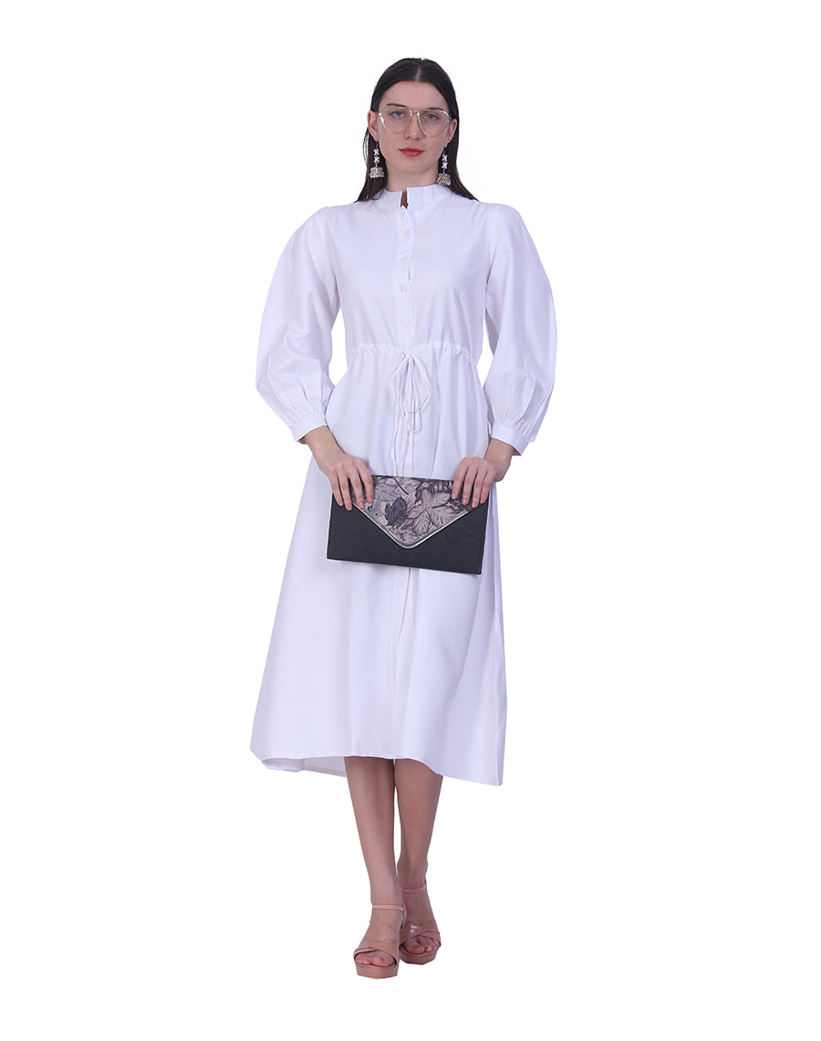 White Balloon Sleeve Shirt Dress