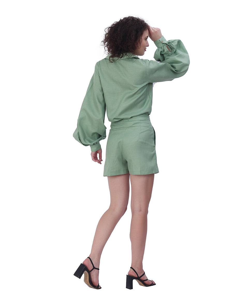 Green Shirt & Shorts Co-Ords Set