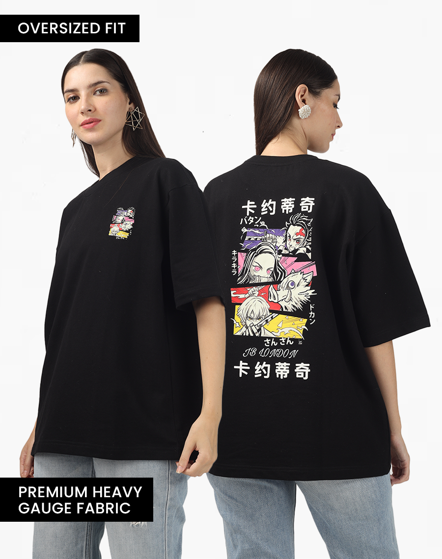 Black Oversized T-shirt with Demon Slayer Print