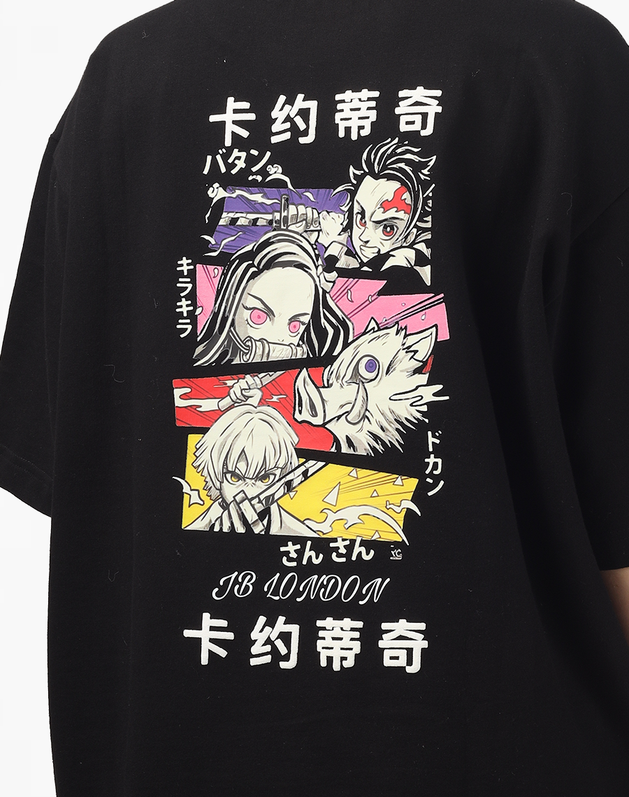 Black Oversized T-shirt with Demon Slayer Print