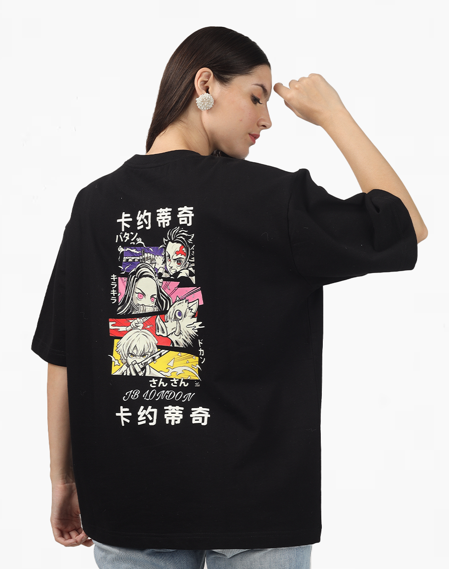 Black Oversized T-shirt with Demon Slayer Print