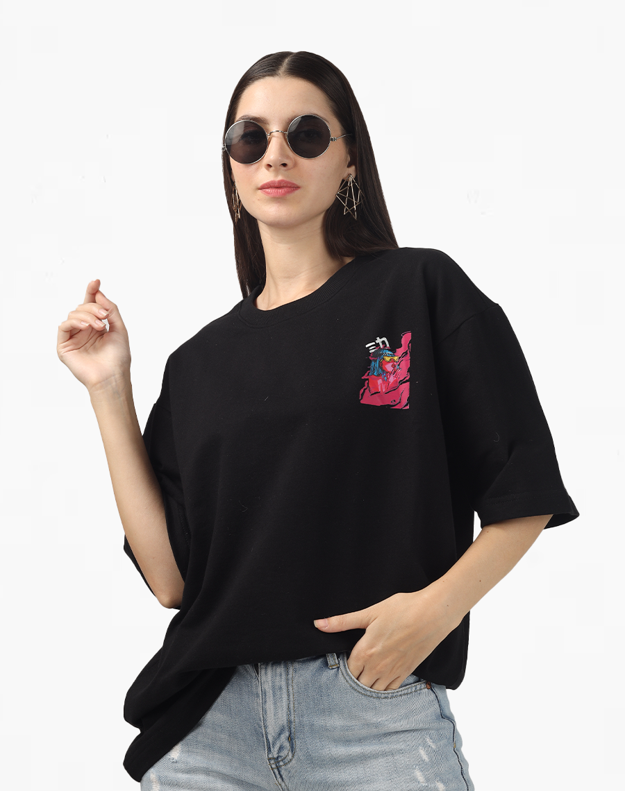 Black Oversized T-shirt - Pink Smoke