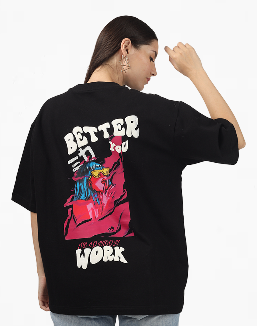 Black Oversized T-shirt - Pink Smoke