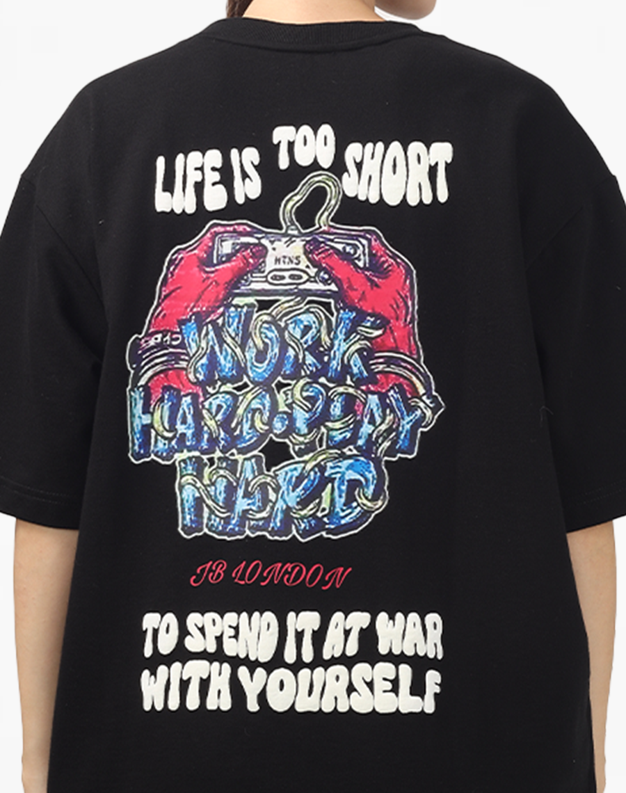 Black Oversized T-shirt - “Work Hard Play Hard”