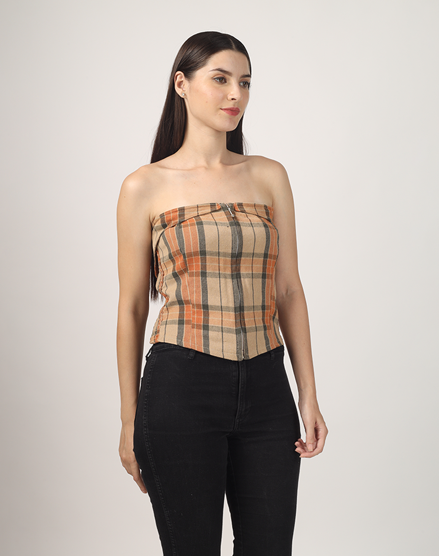 Checkered Strapless Tube Top