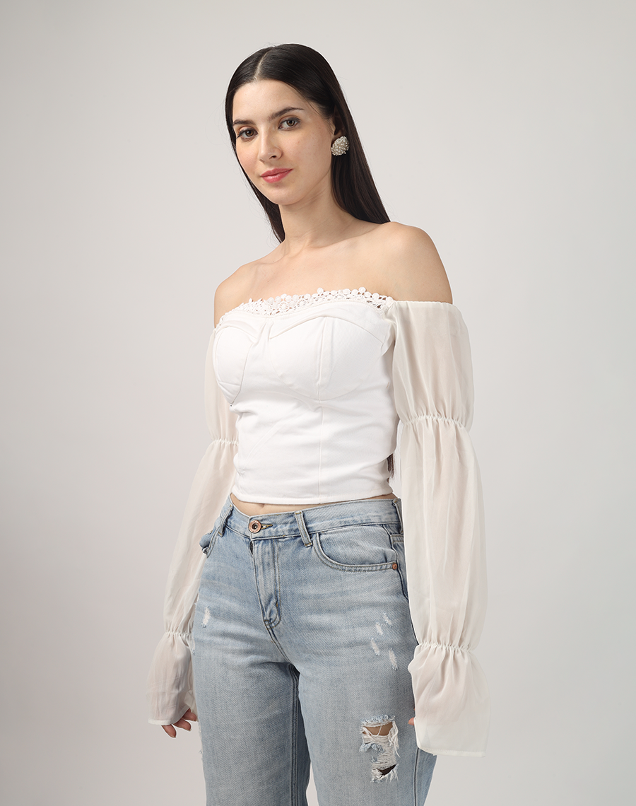 White Off-shoulder Lacy Tube Top