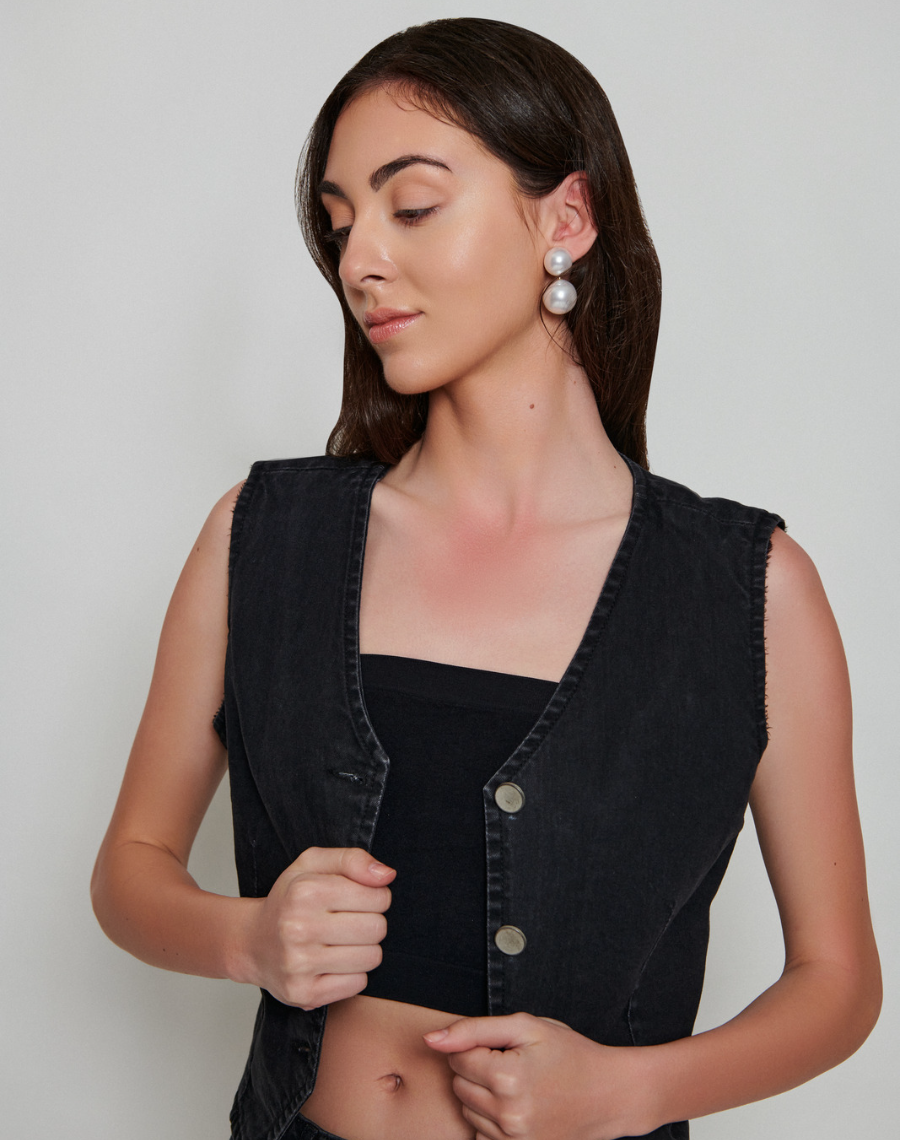 Black Denim Waist Coat