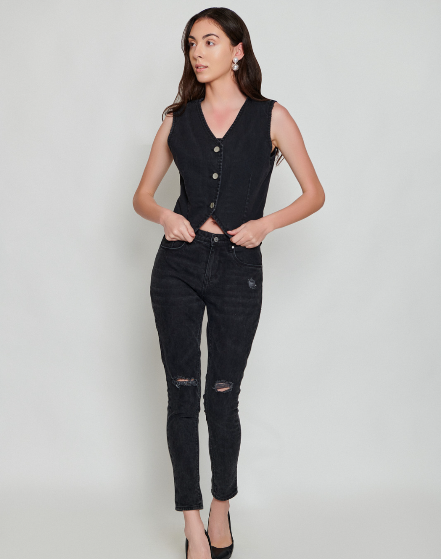 Black Denim Waist Coat