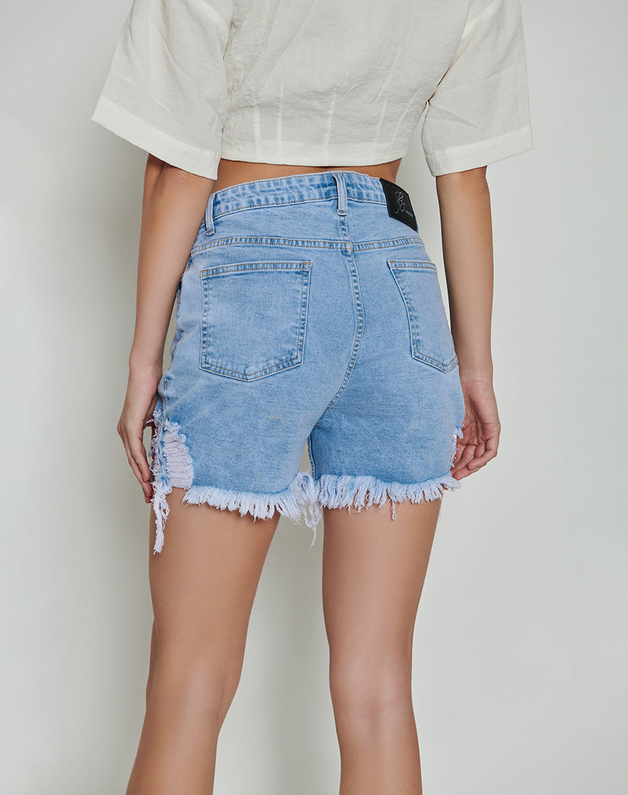 On The Beach Blue Ripped Denim Shorts