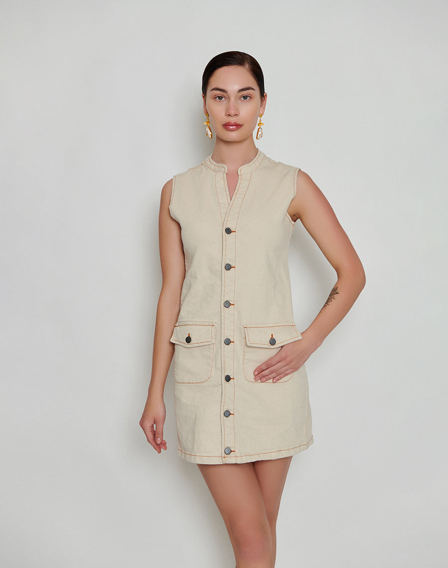 Beige Denim Dress