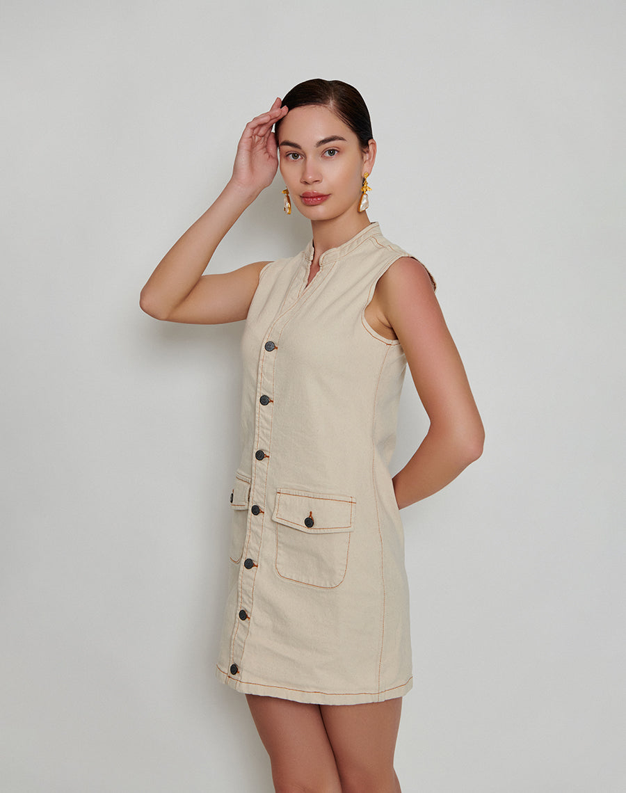 Beige Denim Dress