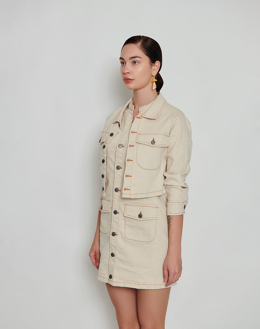 Beige Denim Dress with Jacket