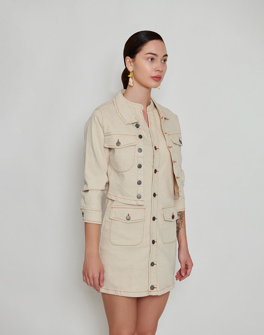 Beige Denim Dress with Jacket