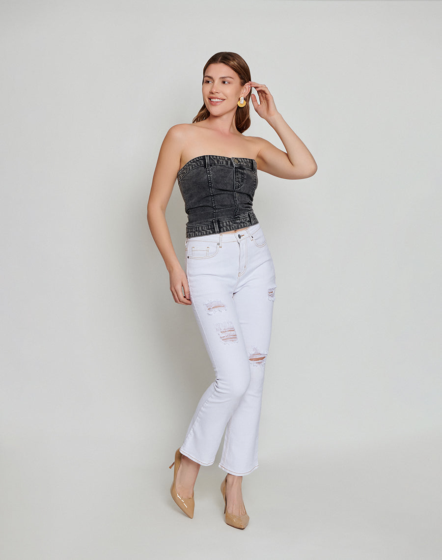 Charcoal Black Denim Tube Top