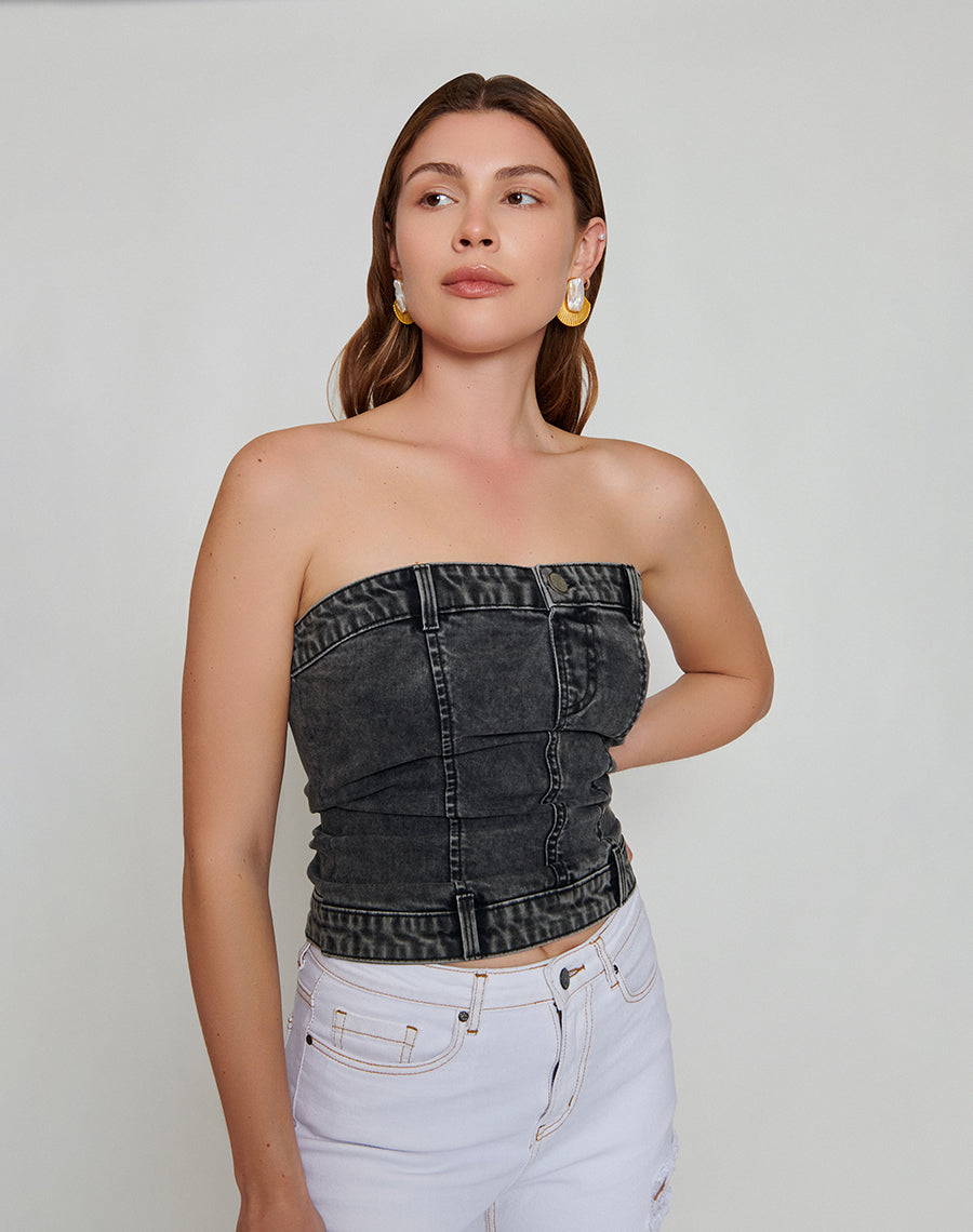 Charcoal Black Denim Tube Top