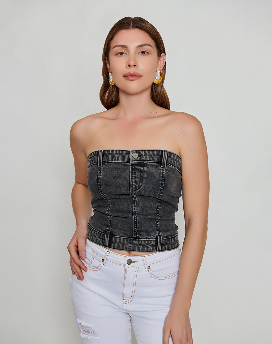 Charcoal Black Denim Tube Top