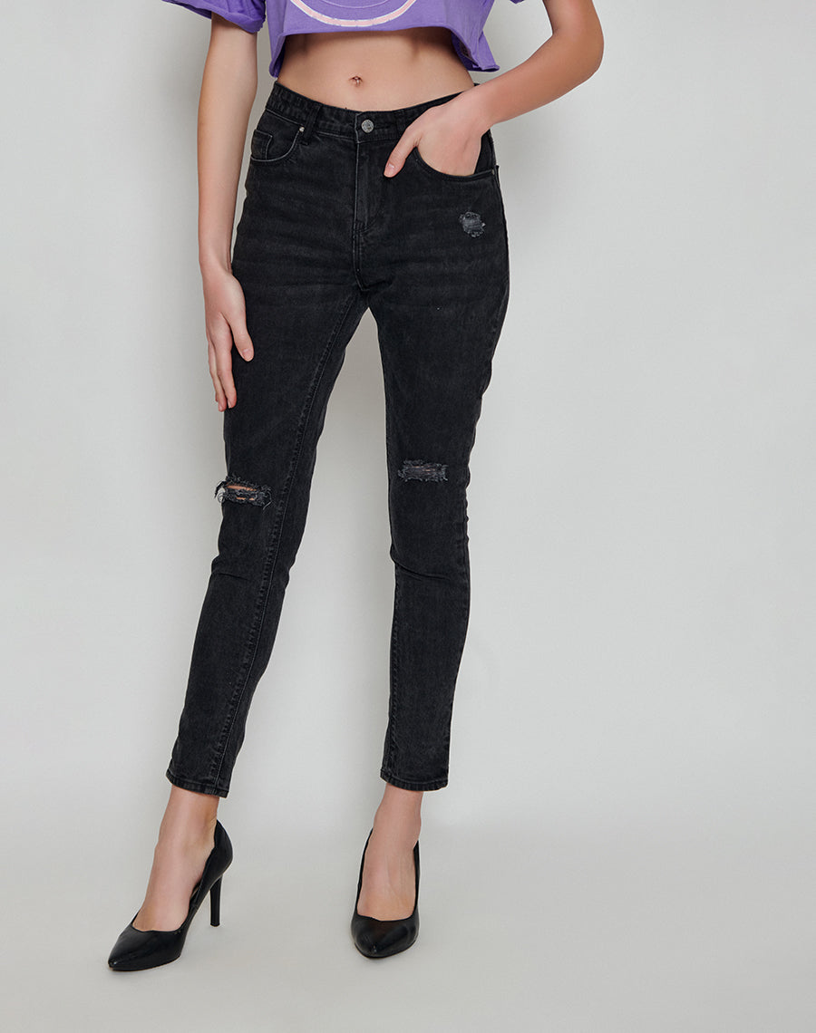 Charcoal Black Ripped Skinny Jeans