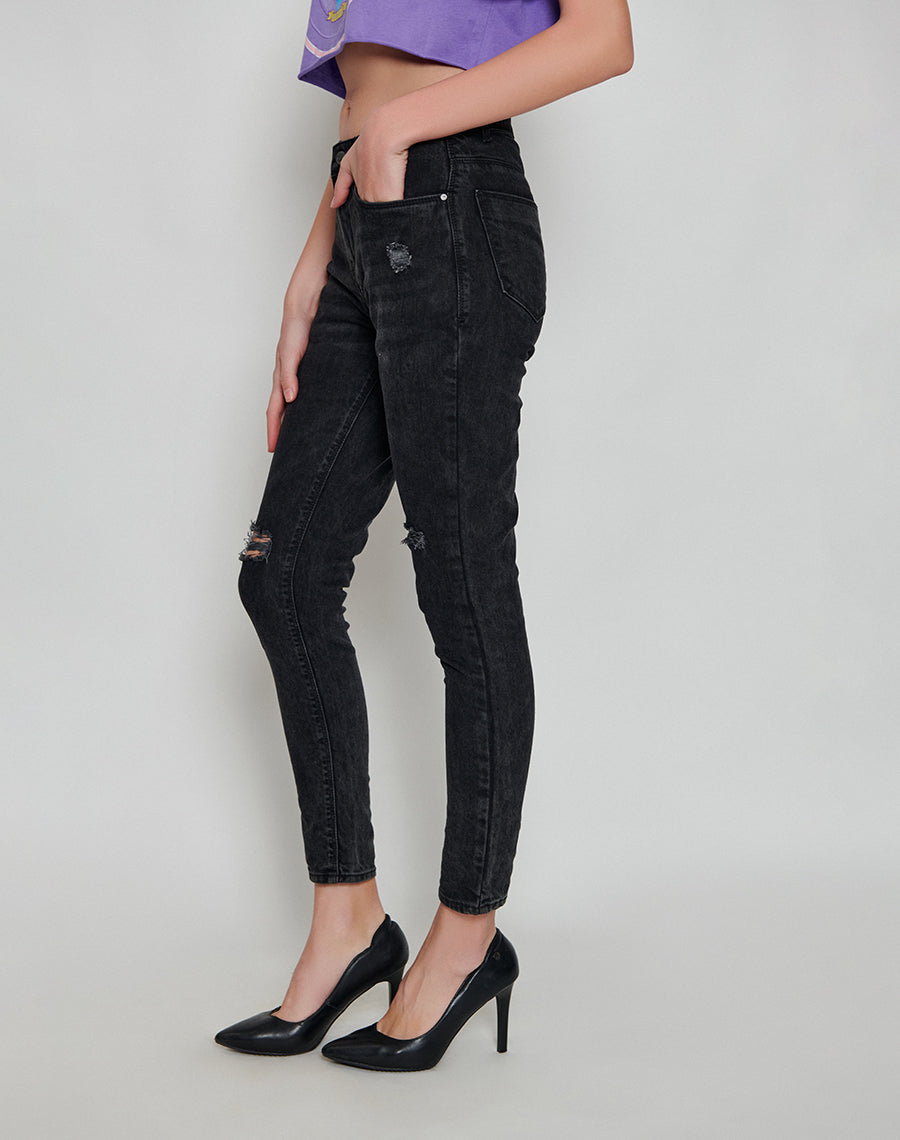 Charcoal Black Ripped Skinny Jeans