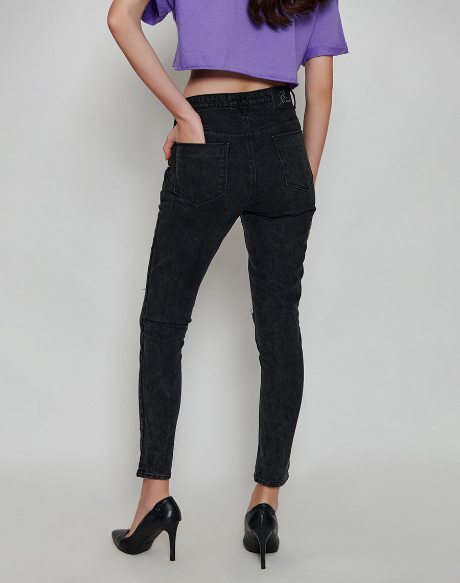 Charcoal Black Ripped Skinny Jeans