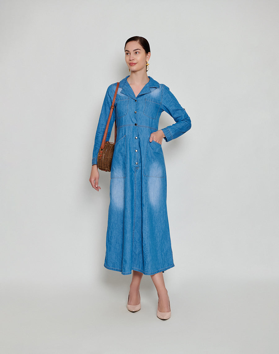 Blue Denim Maxi Dress