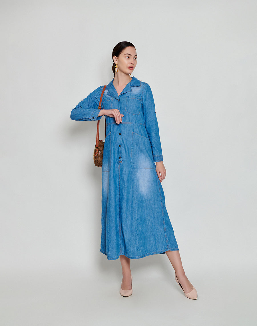 Blue Denim Maxi Dress