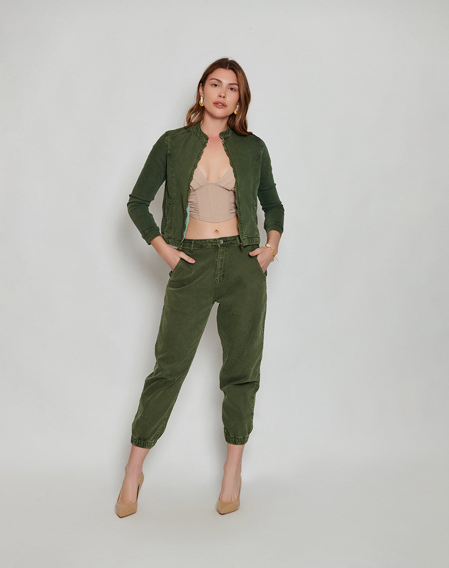 Comfort Chic Olive Green Slouchy Jeans