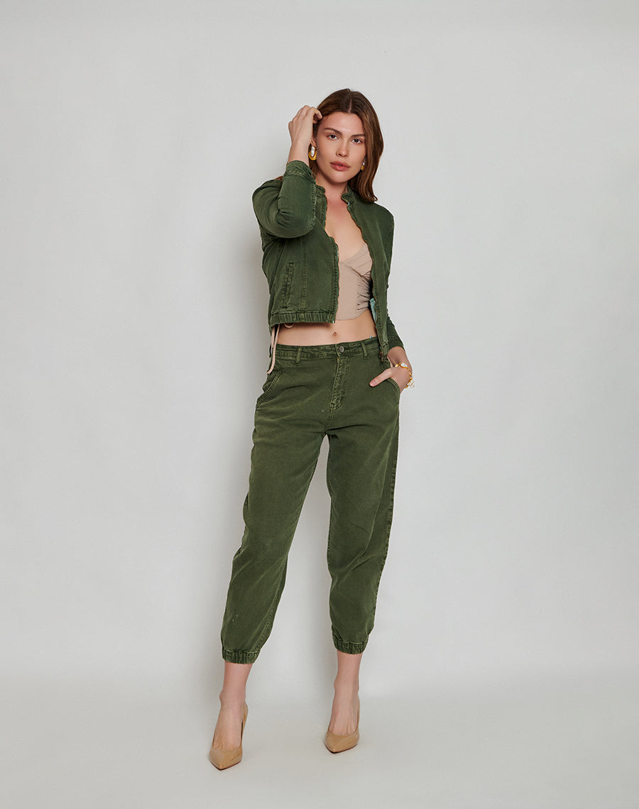 Comfort Chic Olive Green Slouchy Jeans