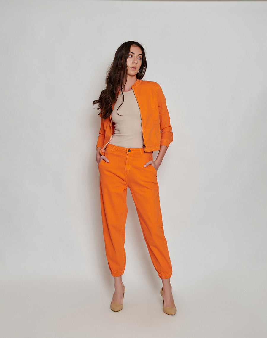 Orange Zipper Trucker Jacket