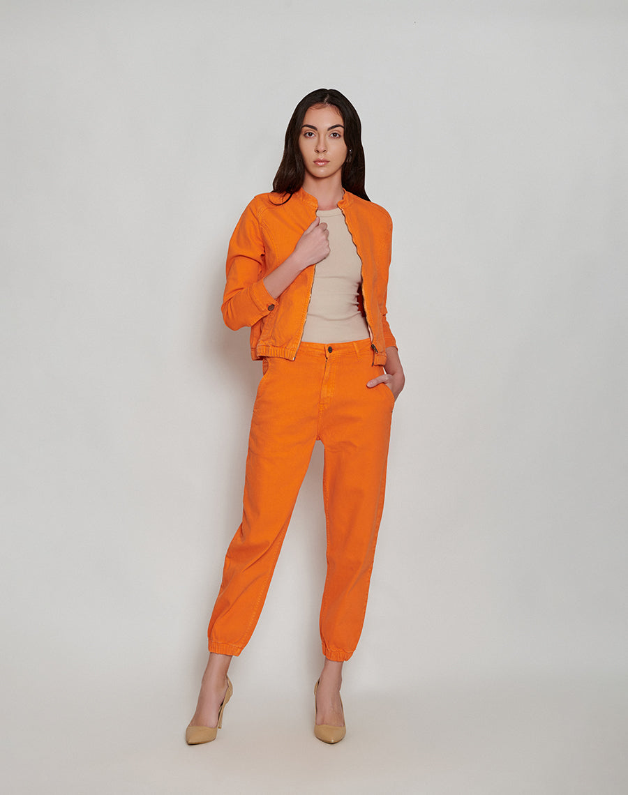 Orange Zipper Trucker Jacket